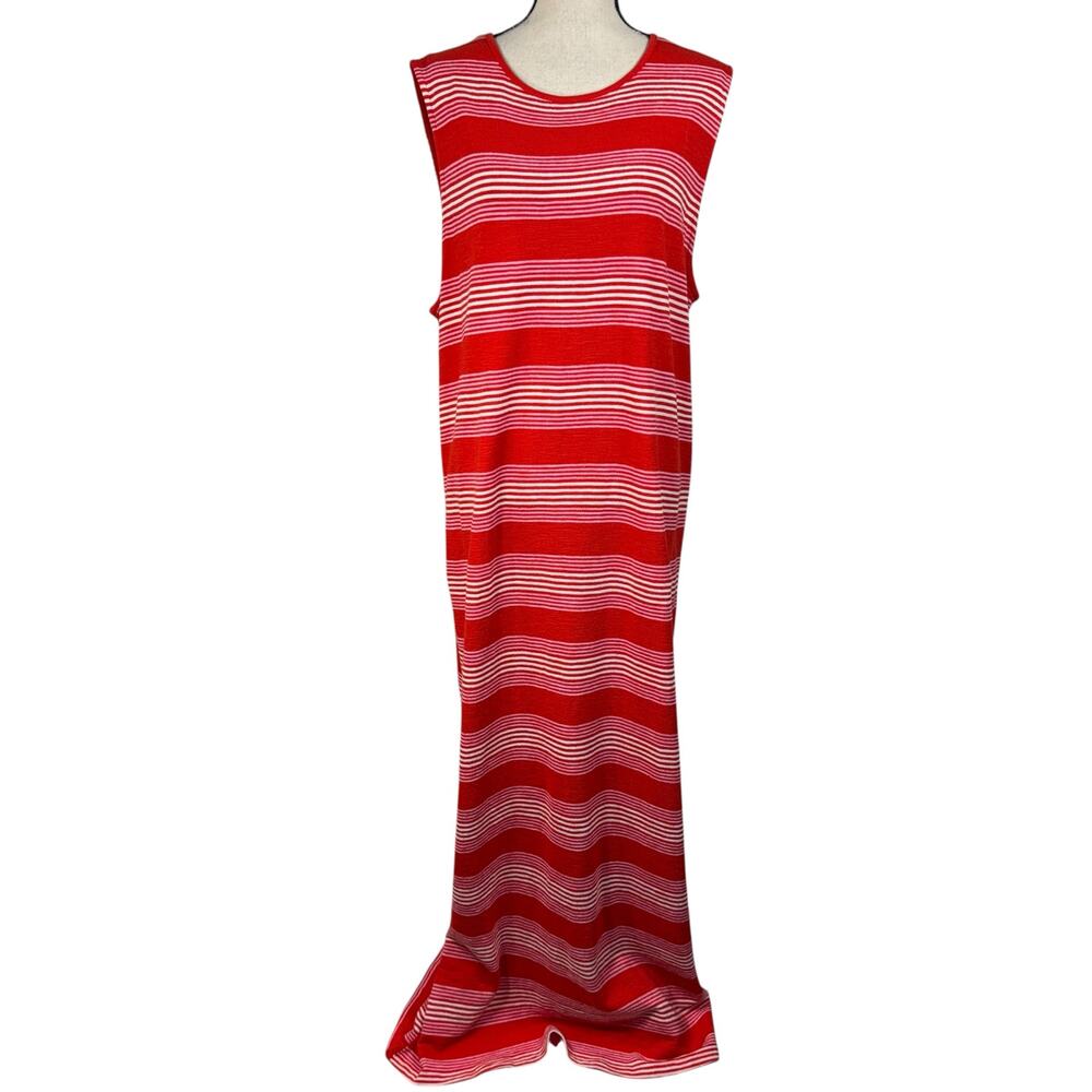 Style & Co XX-Large Maxi Dress Striped Stretch Sleeveless Slit Pullover Red New